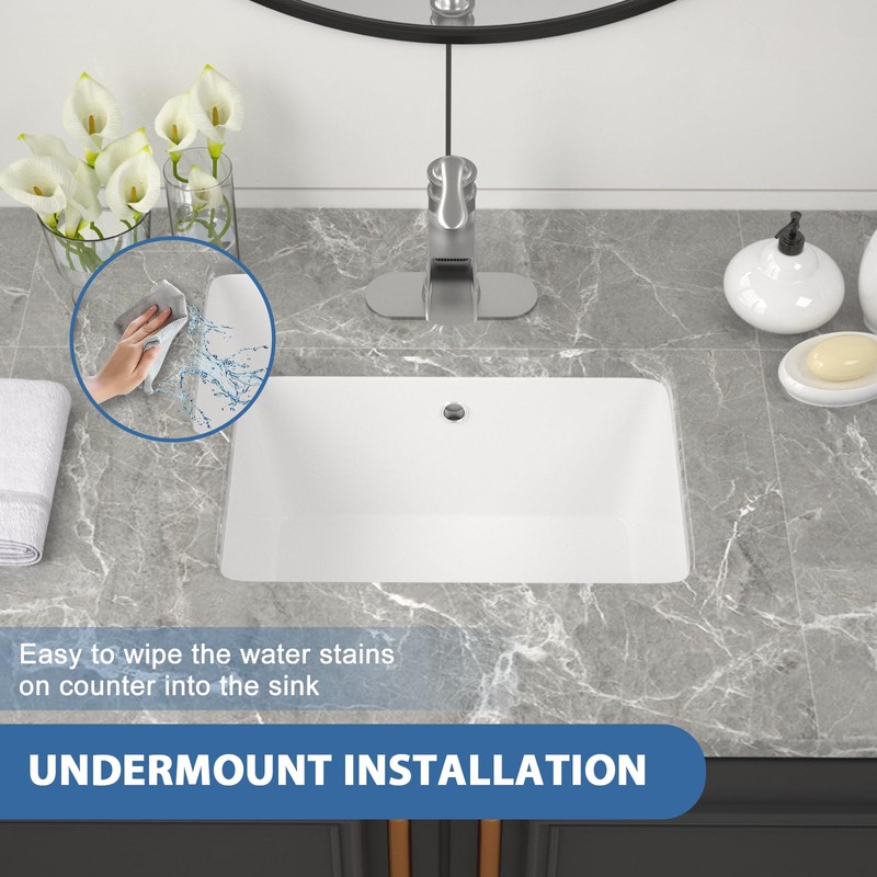 Couoko 18x12 Inch Undermount Bathroom Sink with Rectangular Bottom White
