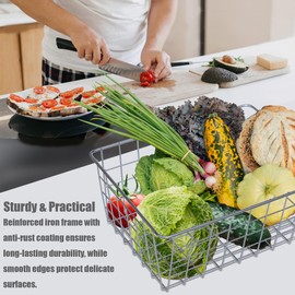 Sturdy Small Wire Storage Basket for Kitchen Food, Pantry Papers, Home Office Desk and Shelf, Bathroom Laundry Room, Bedroom, Silver, 2 PCS