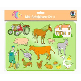 Ursus 44100003 - Mal Stencils Set 3, Colourful, for Children, 6 Transparent Stencils Approx. 26.8 x 18.9 x 0.2 cm, with Different Designs, Plastic, 6 Coloured Design Templates