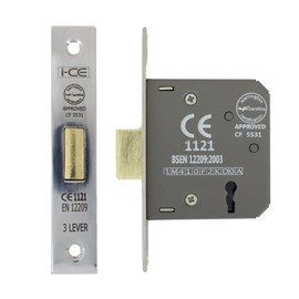 3 Lever Dead Lock Fire Rated BS Standard CE Fire Rated 63 mm Nickel Plated