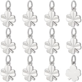Beebeecraft 1 Box 40Pcs Four Leaf Clover Charm Silver Clover Charms Platinum Plated Brass Pendant Charm Good Luck Shamrock Pendant Connectors for Jewelry Making Earrings Bracelets Necklaces DIY Crafts
