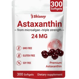 Astaxanthin 24mg with MCT Oil, Astaxanthin Antioxidant Supplements with Ashwagandha, Supports Eye, Skin, Immune, Internal Circulation & Healthy Aging, Fresh Microalgae Source, 300 Softgels
