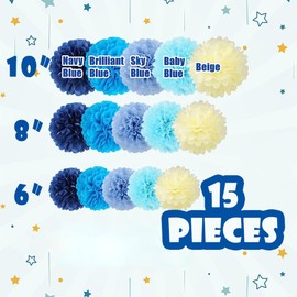YFFSFDC Paper Pom Poms, Honeycomb Balls, Set of 15, Paper Flowers, Parties, Paper Pom Poms, Birthdays, Graduations, Decorations, Weddings, Decorations, Interior, Wedding, Photography, Celebrations, Anniversaries, Festivals, Cultural Festivals, Birthday Decorations, Blue