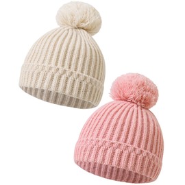 MH MOIHSING 2 Pack Baby Beanies for Girls Boys, Baby Hats Toddler Newborn Beanie, Beanie Babies, Baby Girl Baby Boy Hats Infant Kids Beanie,Toddler Boy Hat, Toddler Girl Hat - Pink & Khaki