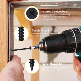 BOUMVID Drywall Screws M3.5 x 30 mm, Pack of 50 Drywall Screws Black Coarse Thread Wood Drywall Screws, Plasterboard Drywall Screws, Plasterboard Screw Drywall Screws