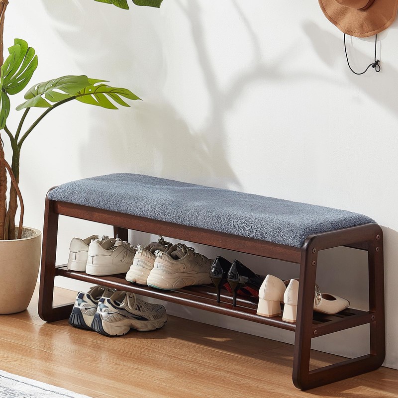 Achicsofar Shoe Rack Bench,2 Tier Solid Wooden Entryway Bench with