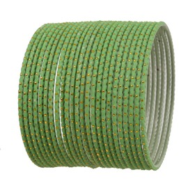 Touchstone New Indian Bollywood Trending Fashion Handcrafted Beautiful Trimmed Edges Textured Pistachio Color Golden Dots Designer Jewelry L Bracelets Bangle. Set of 24 for Women.