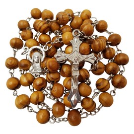 TALISMAN4U CATHOLIC ROSARY NECKLACE 8MM Wood Rosary Beads Jerusalem Cross Crucifix Virgin Mary Centerpiece with Certificate