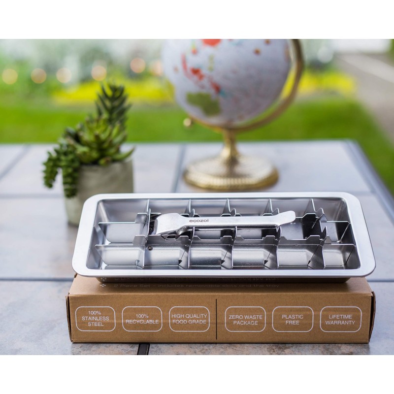 Ecozoi Stainless Steel Metal Ice Cube Trays With Easy Release