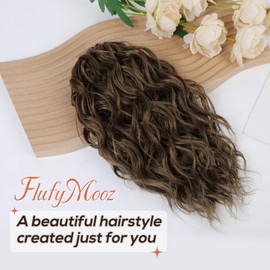 FLUFYMOOZ Ponytail Extension, 12" Short Claw Ponytail Extension Wavy Curly Jaw Clip in Pony tails Hair Extension Natural Synthetic Hairpiece for Women (Medium Brown Auburn)