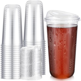 Ziliny 50 Sets Clear Plastic Coffee Cups with Sip Lids, Disposable Clear Pet Cups for Iced Coffee, Smoothie, Cold Beverage, Plastic Crystal Cups for Coffee Shops and Party Catering(Clear,20 oz)