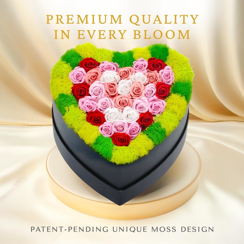 30 Preserved Roses, Forever Flowers for Delivery in Designer Heart-Shaped