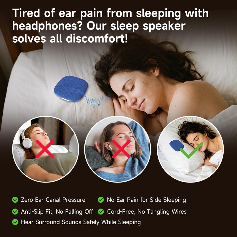 TAZATA Bluetooth Pillow Speaker for Sleeping, Blue