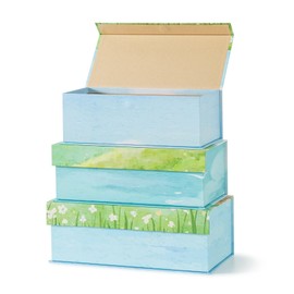 Soul & Lane Christmas Gift Boxes with Lids - Set of 3 - Winter Haven: Holiday Décor Storage Boxes with Magnetic Closure, Cardboard Memory Keepsake Storage for Presents and Home Décor