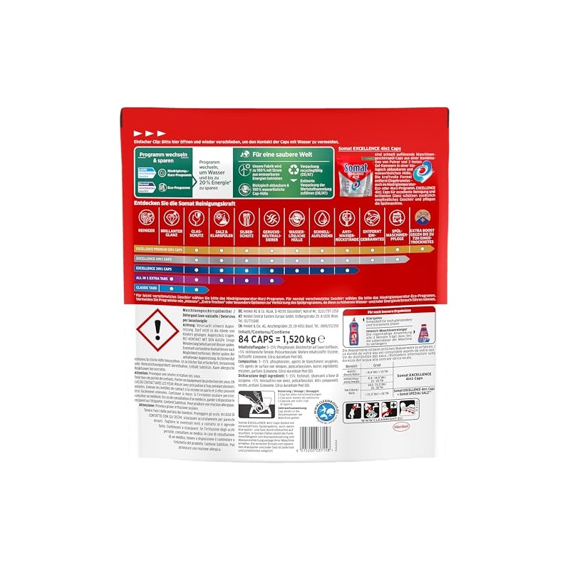 Somat Excellence 4-in-1 Caps (84 Caps), Quick Resolution Dishwasher Caps