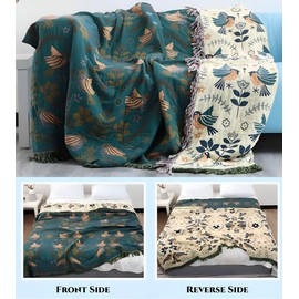 Ffdshc Boho Throw Blankets 100% Cotton for Bed Couch 90"x98", Reversible and Soft Mexican Blankets Lightweight Muslin Blankets Farmhouse Warm Throws Gifts for Women Mom
