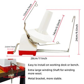 Large Capacity Yarn Ball Winder - Yarn Winder Easy to Set Up and Use - Hand Operated Yarn Winder 10 Ounce Capacity +1 Set Pompom Maker +20 PCS Needle Button Set+1 PCS Scissors