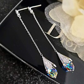 SBLING Platinum-Plated Color Change Multi-Teardrop Earrings Made with Aurora Borealis Austrian Crystals (Friction Back-2.0cttw)