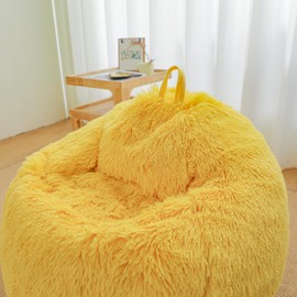 Yellow Bean Bag Chair Covers - Comfy Plush Fluffy, Anti-Slip, Kids & Adults