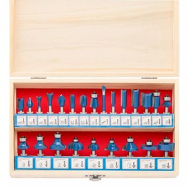 HILTEX 10108 Tungsten Carbide Router Bit Set, Woodworking Tools and Accessories, 1/4-Inch Shank, 24-Piece Set