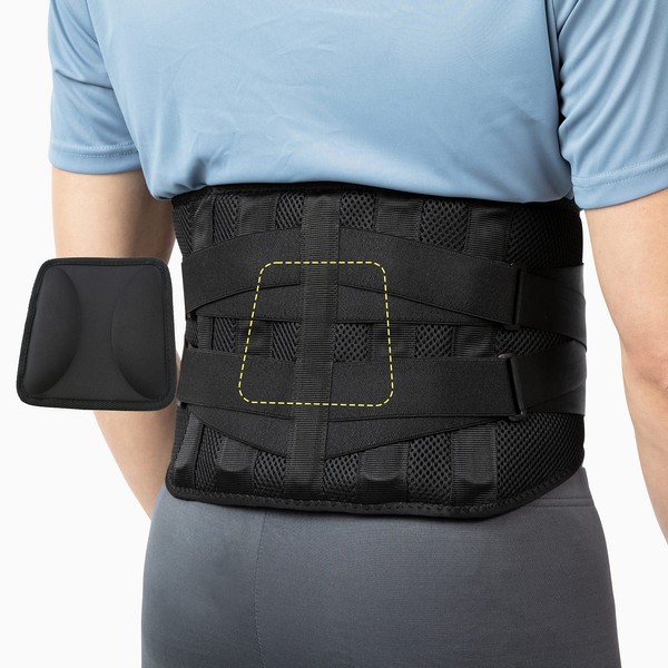 BraceUP Back Brace with lumbar Pad - Back Pain Relief for Men and Women, Lumbar Support Belt for Sciatica Pain, Heavy Lifting, Waist Support, Lower Back Brace (L/XL 90-110 cm)