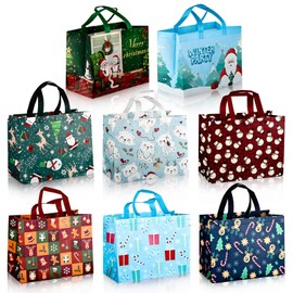 BTOOTB Paquete de 8 bolsas de regalo de Navidad, coloridas bolsas navideñas, bolsas navideñas no tejidas reutilizables para embalaje de regalos, suministros para fiestas navideñas (B)