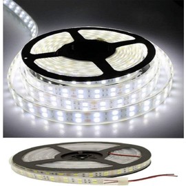 LED Tape Light, High Brightness, 16.4 ft (5 m), Waterproof, 24 V, 600-unit SMD5050, Double Row Type, Powerful, Easy Installation, Bright, Stylish, Long Lasting Cover Included, White, White Base, Front