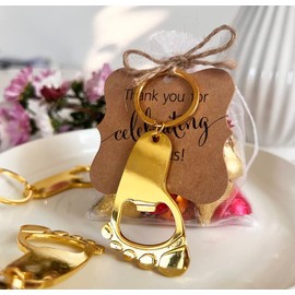 Amajoy 30 Pieces Footprint Keychains, Bottle Opener, Baby Shower Favors for Guests, Baby Shower, Prizes, Birthday Party, Gifts, Bottle Opener, Souvenirs with Organza Bags, gold