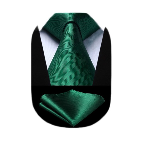 HISDERN Green Ties for Men Emerald Green Stripe Tie Silk