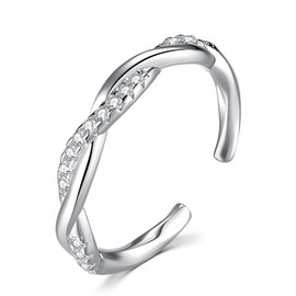 YZSFMZGE 925 Sterling Silver Adjustable Rings for Women Stacking Rings CZ Twisted Open Finger Statement Ring for Women
