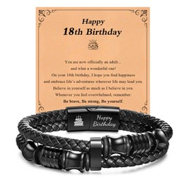 13th 16th 18th 21st 30th 40th Birthday Gifts for Men Boys, Leather Bracelet Engraved Happy Birthday Gifts for Son Grandson Dad Nephew Brother Husband Friend