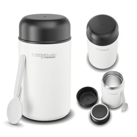 TC DAILY FOOD JAR 0.40 L, white matt, thermos container for food made of stainless steel with plastic spoon, 6 hours hot / 12 hours cold, lunch pot, insulated food container for soup, by THERMOS,