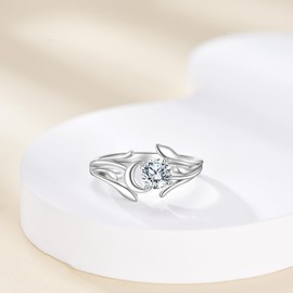 LWQQWL Moissanite Moon Ring Sterling Silver 0.5 Carat Planet Jewelry Gifts for Women Men