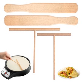 Set of 4 Crepes Distributors Made of Beech Wood, Dough Distributor for Crepes, T-Shaped T-Shape Crepes Turner Crepes Distributor Set, Crepe Maker Accessories, Crepe Slider for Pancakes and Thin