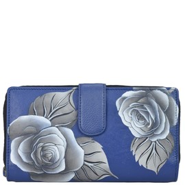 Anna by Anuschka Women's Hand Painted Genuine Leather Two Fold Wallet - Romantic Rose Blue
