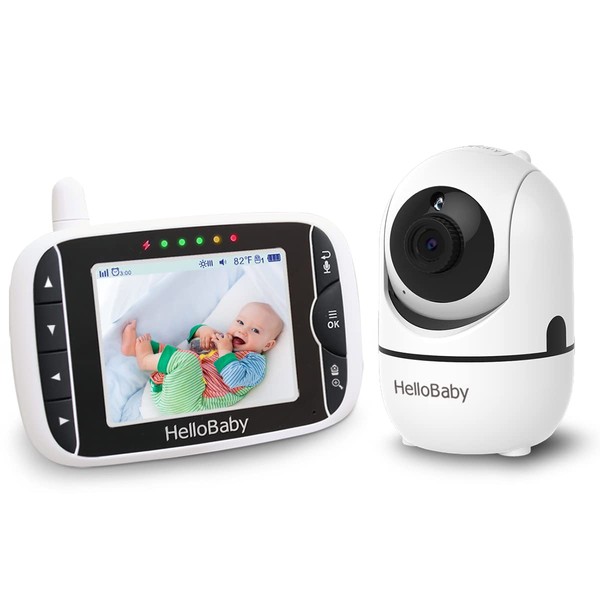 HelloBaby Babyphone Camera, HB65 Bébé Moniteur Vidéo,Écran de 3,2 Pouces, Angles de Vue à 360 degrés, à Distance Pan-Tilt-Zoom, Vision Nocturne, Fonction interphone, capteur de température
