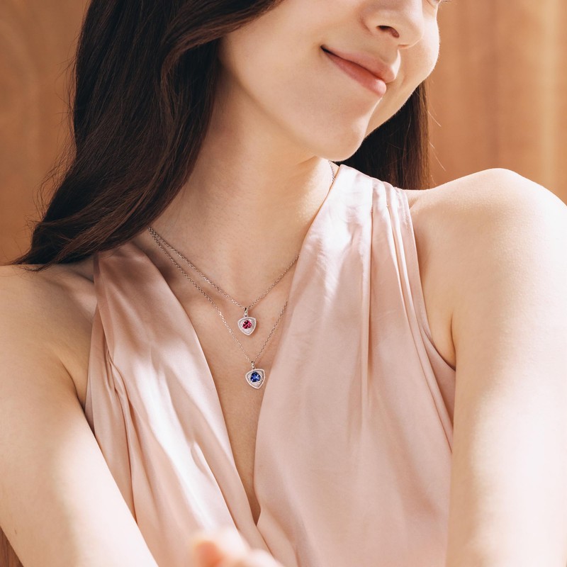 FANCIME Ruby Necklace July Birthstone Sterling Silver Triangle Pendant Necklace