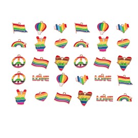 Alloy Rainbow Charms for Bracelet Gay Pride Charms for Jewelry Making DIY Rainbow Alloy Pendants for Bracelet Necklace Earring Craft Making Finding，30 Pcs（10Styles）