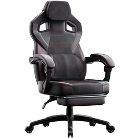 Dowinx PU Leather Gaming Chair with Footrest, Big and Tall Ergonomic Computer Chair with Lumbar Support, Wide Back Gamer Chair for Heavy People, Black