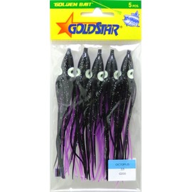 Silver Horde 10803140 Squid (Octopus 3.5) (4¼”) 5/pkg. Ultra-Violet/Chart. Spatter, Multicolor