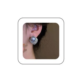 Cimenexe Bohemian Crystal Leaf Pearl Earrings Gold CZ Paved Leaf Earrings Rhinestone Feather Stud Earrings Exaggerated Round Pearl Earrings Jewellery for Women and Girls Gifts, Zinc, No Gemstone