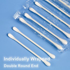 Cotton Swab Individually Wrapped, 200 Count Natural Cotton Buds, Double Tipped Cotton Tips for Ear, Beauty Care, Cleaning (White, Double Round End))