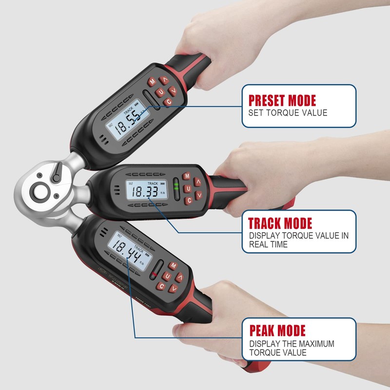 VANPO 3/8 Inch Digital Torque Wrench with Preset Values, 2.2-44.3