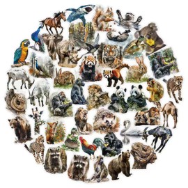 Tisaindor 50 Pcs Realistic Animal Stickers, Jungle,Zoo Animals Stickers, Transparent Animals PET Sticker for Kids Teens,Wildlife Stickers for Stationery, Luggage Scrapbooking (Animals)