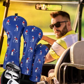 Golf Club Head covers for Driver 460CC DR #1 Elastic Closure Blue PU Leather Golfers Pattern