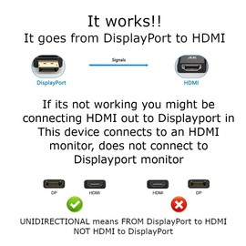 Kyper USKyper-584K 1 Pack Displayport to HDMI Adapter 4K 24K Gold Plated DP Male to HDMI Female Converter Uni-Directional Converter Compatible for Lenovo, HP, Dell & Most DP Out Devices (1, Black)