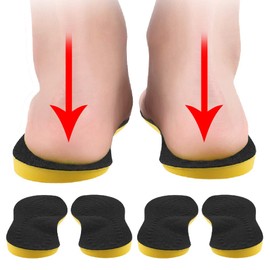 Insoles, 2 Pairs of 4 Pieces, Insoles, Standing Work, Breathable, Antibacterial, Odor Resistant, Unisex, Adjustable Size (M, Black + Yellow)