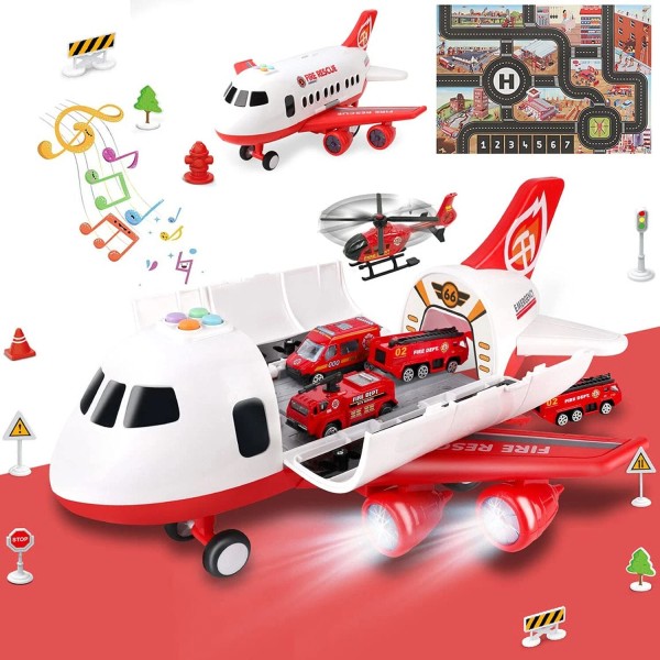 Dwi Dowellin Airplane Toy with Fire Truck Cars and Play