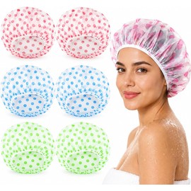 Janety Set 6 Gorros de Baño Impermeables para Mujer Protege el cabello de humedad, Material resistente lavable, Ajuste elástico cómodo, Reutilizable