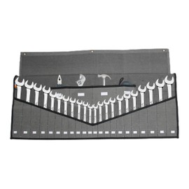BULL TOOLS Heavy-Duty 26-Pocket Wrench Tool Roll Organizer, Cotton Duck Canvas Roll-Up Tool Bag, Compact Tool Pouch for Mechanic-Grade Roll for SAE & Metric Tools - Sand Washed Grey (Tools Excluded)